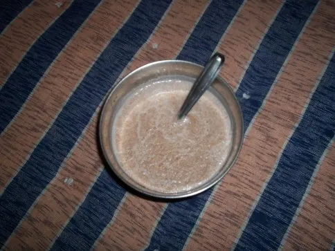 A bowl of ragi (finger millet) porridge, similar to a millet health-mix drink